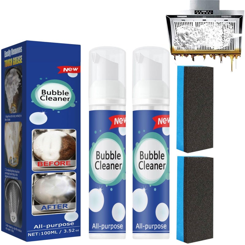 QUAAM 2PCS Bubble Cleaner Foam Spray, Kitchen Clean Bubble Cleaner Foam, Suitable for cleaning pots, stoves, pot bottoms, ventilators, etc. - Image 1